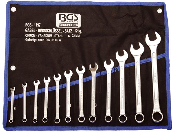 Maul-Ringschlüssel-Satz  | 12 Teile, SW 6 - 22 mm, CV-Stahl (BGS) 