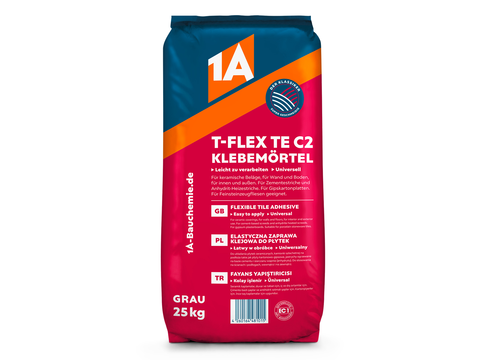 Flexibler Fliesenkleber | 25 kg, bis 135°C, frostbeständig (1A Bauchemie T-FLEX TE C2) 