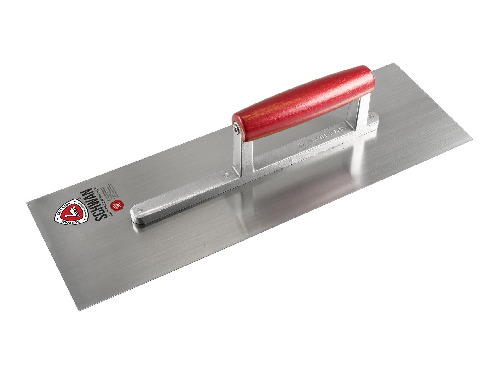 Bodenlegerkelle | gerades Blatt, 0,7 mm Blattstärke, Aluminium-Stütze (Schwan) gezahnt 6 x 6 mm | 600 x 130 mm