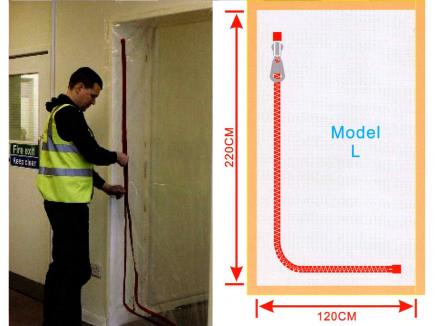 Staubschutztür | Folie, 220 x 120 cm,  L-Form, mit Reißverschluss 