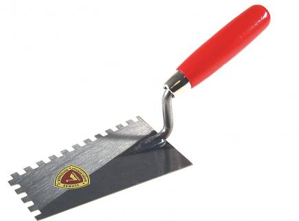 Berner Putzkelle | gezahnt 6x6 mm, 140 mm, G-Hals, Handwerkerqualität (Schwan) 