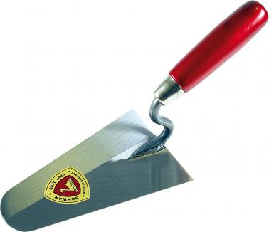 Düsseldorfer Betonkelle | S-Hals, vorne abgerundet, gehärtet, Handwerkerqualität (Schwan) 220 mm | Holzheft