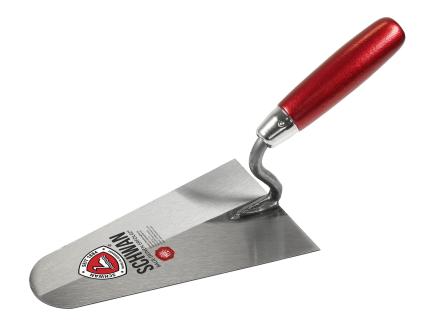 Düsseldorfer Betonkelle | S-Hals, vorne abgerundet, gehärtet, Handwerkerqualität (Schwan) 200 mm | Holzheft