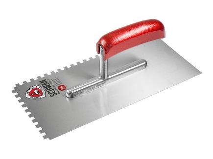 Zahnkelle / Zahnspachtel | 280 x 130 mm, Stärke 0,7 mm (Schwan "Standard") Rechteck-Zahnung 6 x 6 mm | Stahl | Holzheft