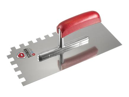 Zahnkelle / Zahnspachtel | 280 x 130 mm, Stärke 0,7 mm (Schwan "Standard") Rechteck-Zahnung 12 x 12 mm | rostfrei | Holzheft