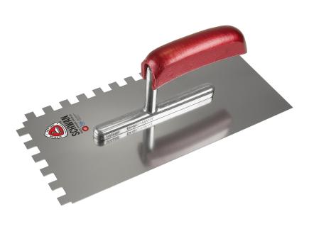 Zahnkelle / Zahnspachtel | 280 x 130 mm, Stärke 0,7 mm (Schwan "Standard") Rechteck-Zahnung 10 x 10 mm | rostfrei | Holzheft