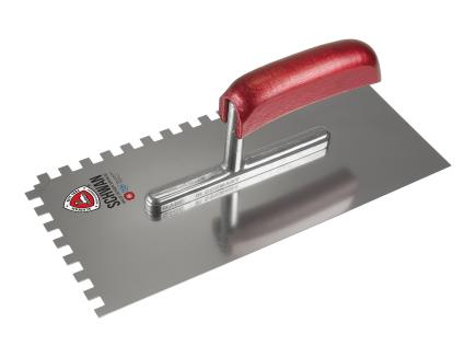 Zahnkelle / Zahnspachtel | 280 x 130 mm, Stärke 0,7 mm (Schwan "Standard") Rechteck-Zahnung 8 x 8 mm | rostfrei | Holzheft