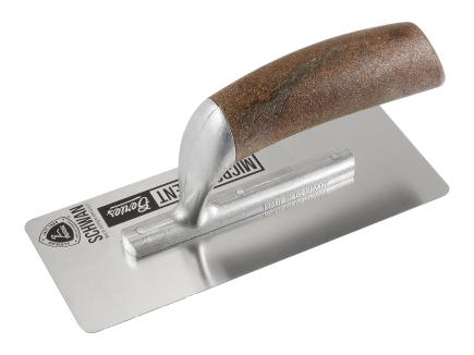 Mikrozementkelle | rostfrei, flexibles Blatt in 0,4 mm, abgerundete Ecken, Kokos-Griff (Schwan Microcement) 200 x 80 mm