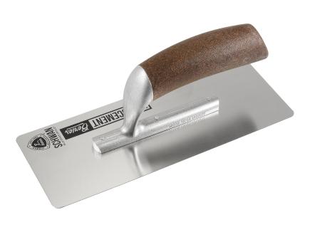 Mikrozementkelle | rostfrei, flexibles Blatt in 0,4 mm, abgerundete Ecken, Kokos-Griff (Schwan Microcement) 240 x 90 mm