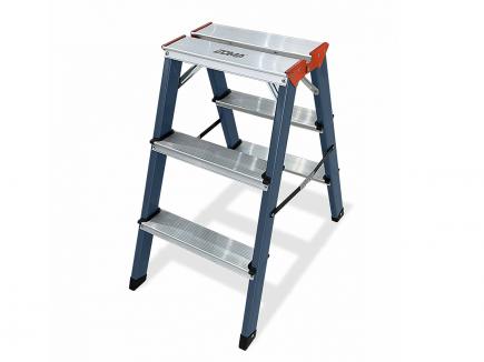 Aluminium Trittleiter | 3-stufig, beidseitig besteigbar, leicht, EN-14183 zertifiziert (EDMA) 