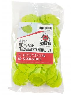 Mehrfach-Fliesenabstandhalter 4-IN-1 | 1,0 / 1,5 / 2,0 / 2,5 mm, 50 Stück im Beutel (Schwan) 