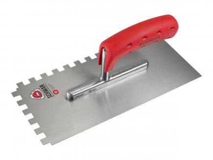 Zahnkelle / Zahnspachtel | 280 x 130 mm, Stärke 0,7 mm (Schwan "Standard") Rechteck-Zahnung 10 x 10 mm | Stahl | Softheft