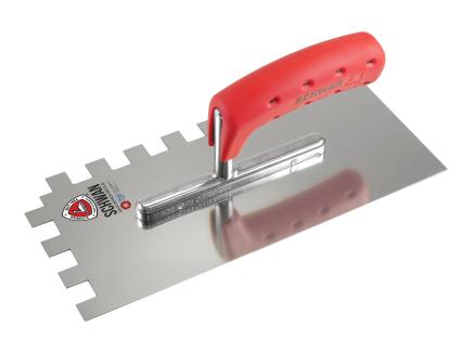 Zahnkelle / Zahnspachtel | 280 x 130 mm, Stärke 0,7 mm (Schwan "Standard") Rechteck-Zahnung 15 x 15 mm | rostfrei | Softheft