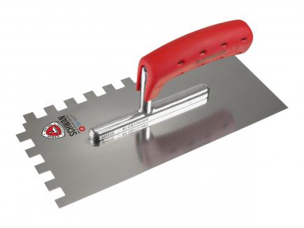 Zahnkelle / Zahnspachtel | 280 x 130 mm, Stärke 0,7 mm (Schwan "Standard") Rechteck-Zahnung 12 x 12 mm | rostfrei | Softheft