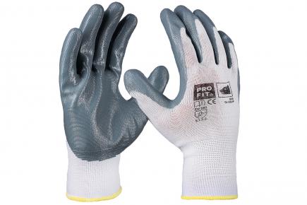 Nitril-Feinstrickhandschuhe | 12 Paar, weiß/grau, atmungsaktiv, abriebfest 