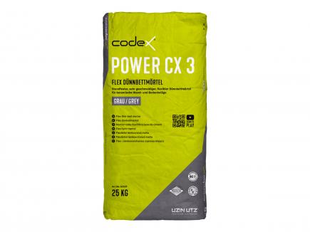 Flexibler Dünnbettmörtel / Fliesenkleber | grau, für keramische Wand und Bodenbeläge (codex Power CX 3) 25 kg Sack