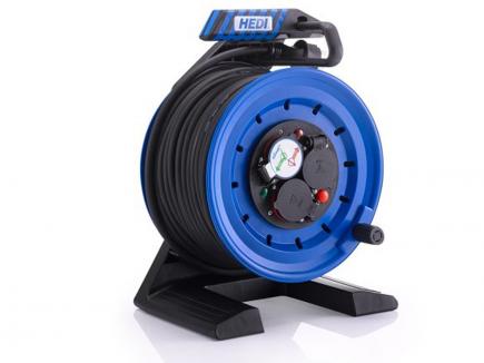 Baustellen-Kabeltrommel | 40 m, 3-fach Steckdose, spritzwassergeschützt, IP44 (Hedi) 