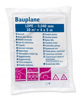 Premium LDPE-Flachfolie / Bauplane | 20 m² (4 x 5 m), 40 my, transluzent 